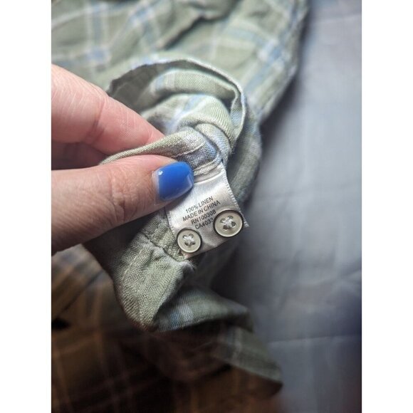 Peter Millar Shirt Mens 2XL green Plaid Linen Long Sleeve Button Up Collared - Picture 9 of 15